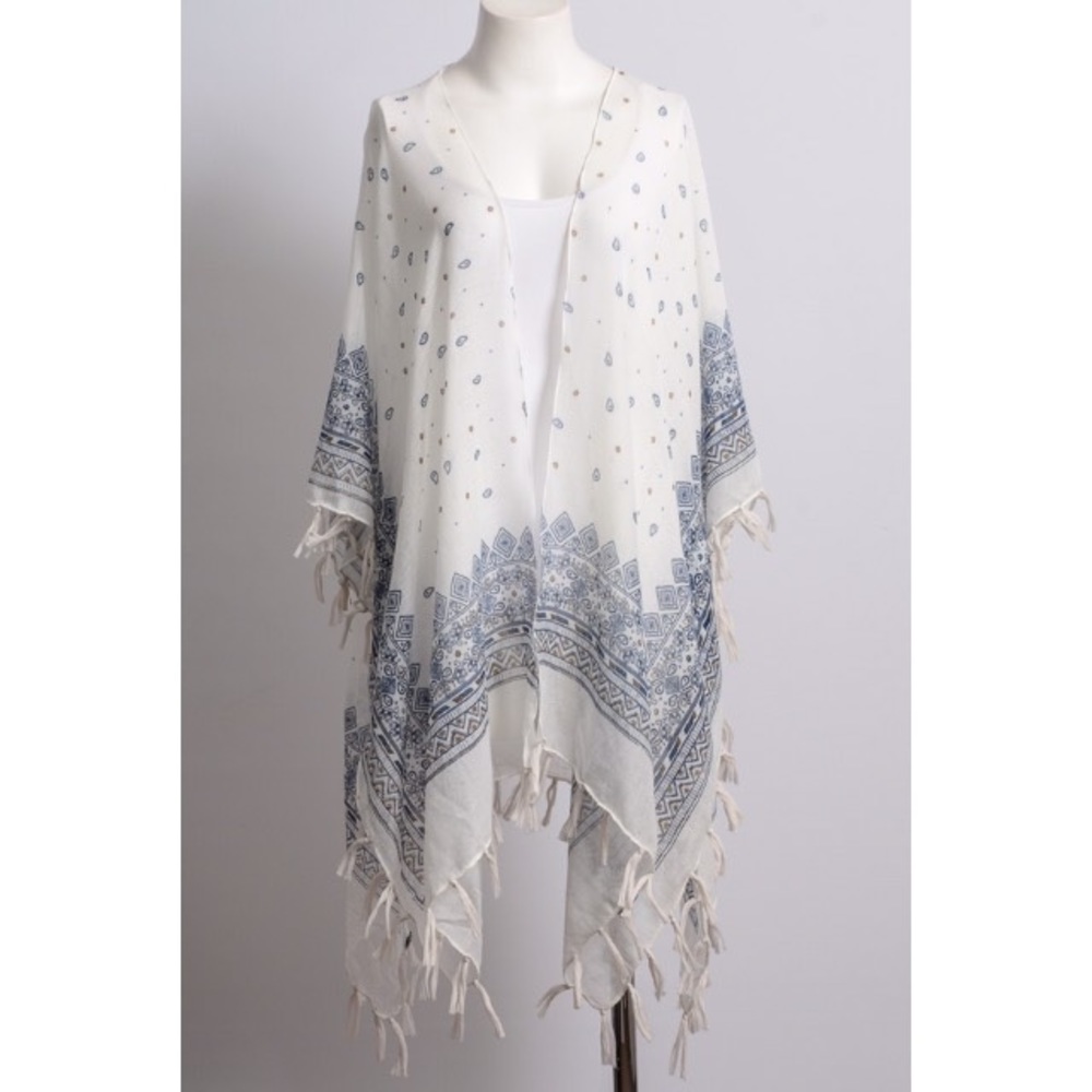 IVORY Paisley Kimono with Tassels - Picture 2 of 6